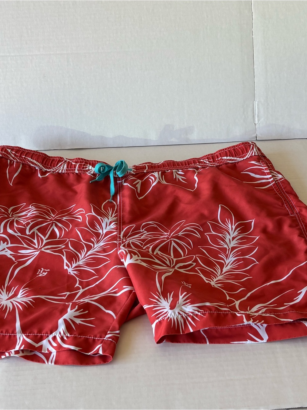 Tommy Bahama Red Floral Swim Shorts with Teal Drawstring